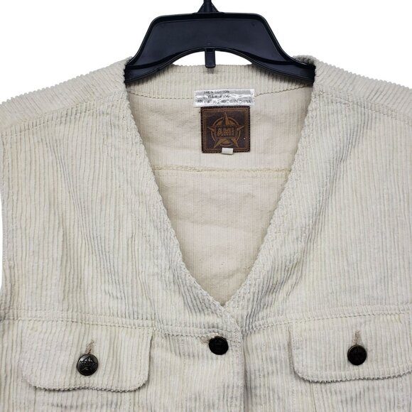 Vintage Y2K AMI Cream Corduroy Western Vest Womens XL - Picture 7 of 9